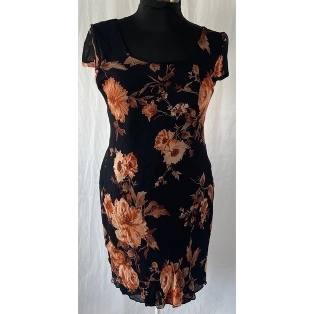 90’s Vintage ‘American Angel’ Black Floral Bias Cut Dress